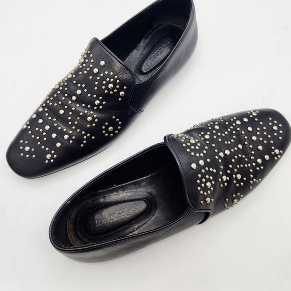 THE KOOPLES Leather Studded Loafers Western Moccasins Flats Black Retro Size 39 - Picture 6 of 16